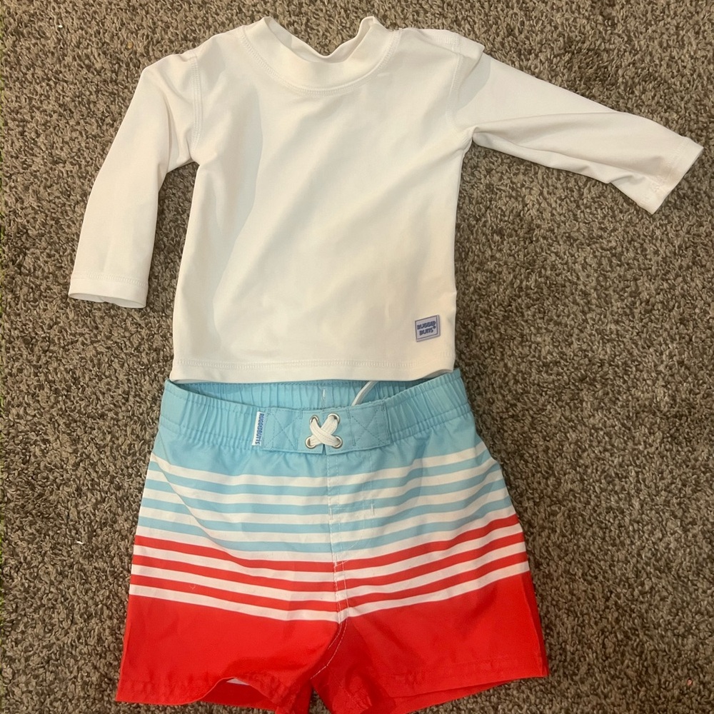 Baby boy Swim Set - White and Red by ruffle butts